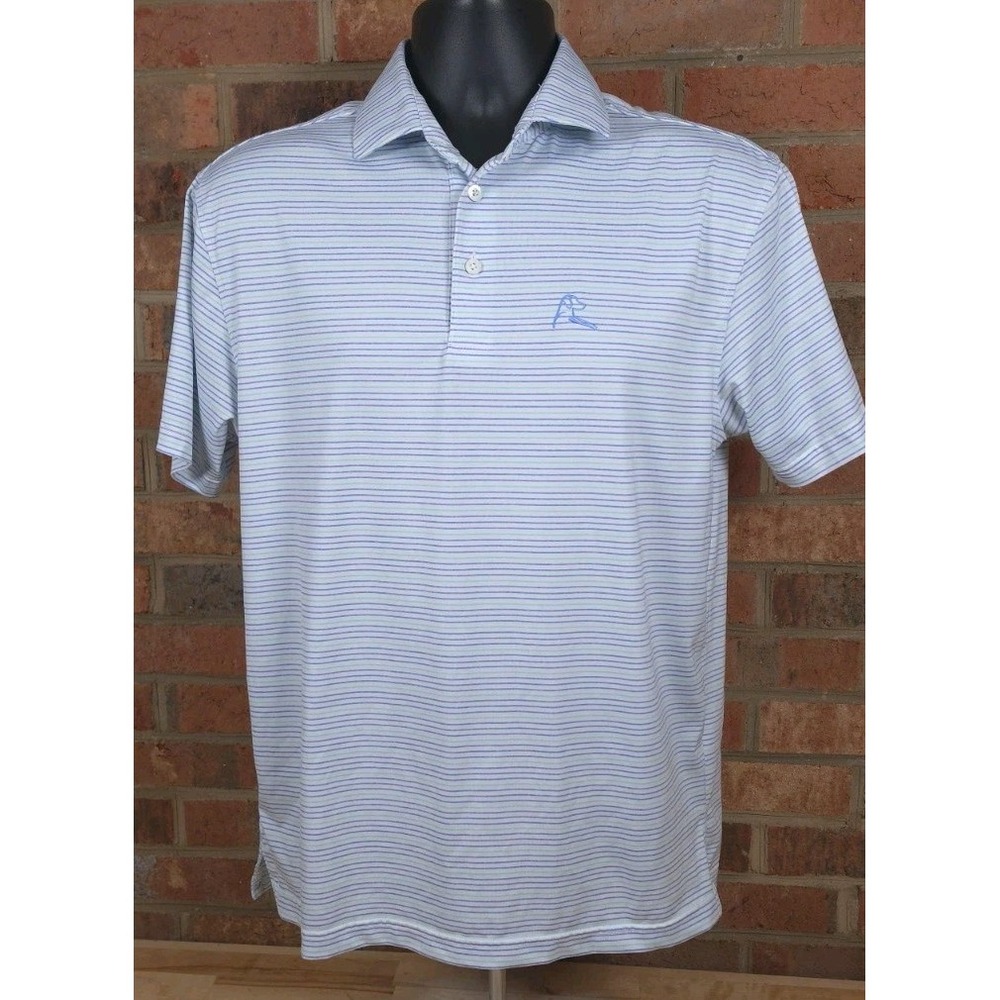 Rhoback Blue White Stripe Polo Shirt Small Mens Golf Performance